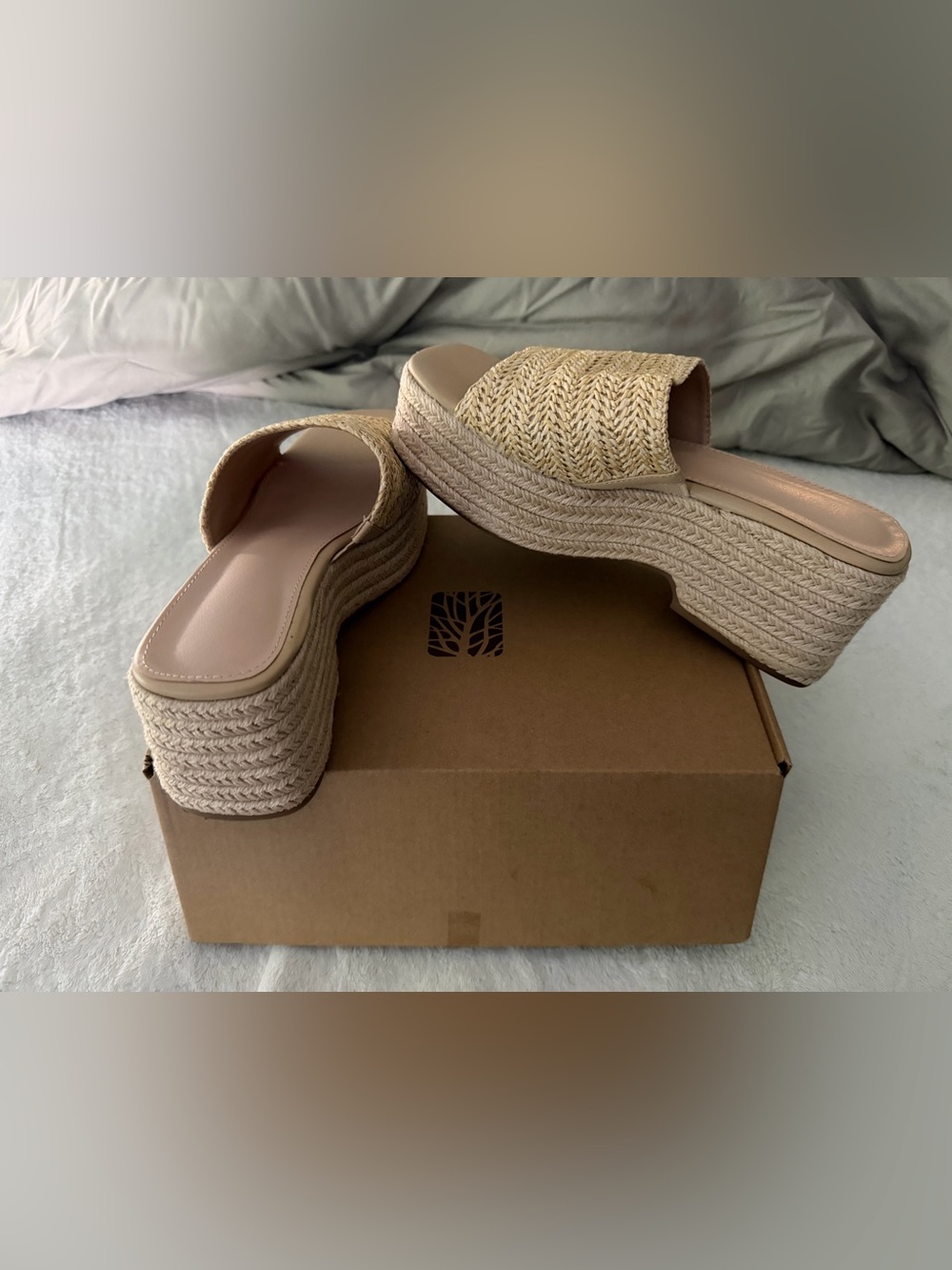 Neutral Braided Espadrille Platform Slide